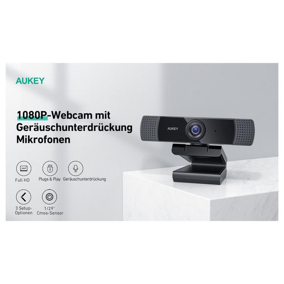 AUKEY  AUKEY Stream Webcam 1080P Dual Mic PC-LM1E, USB 2.0 