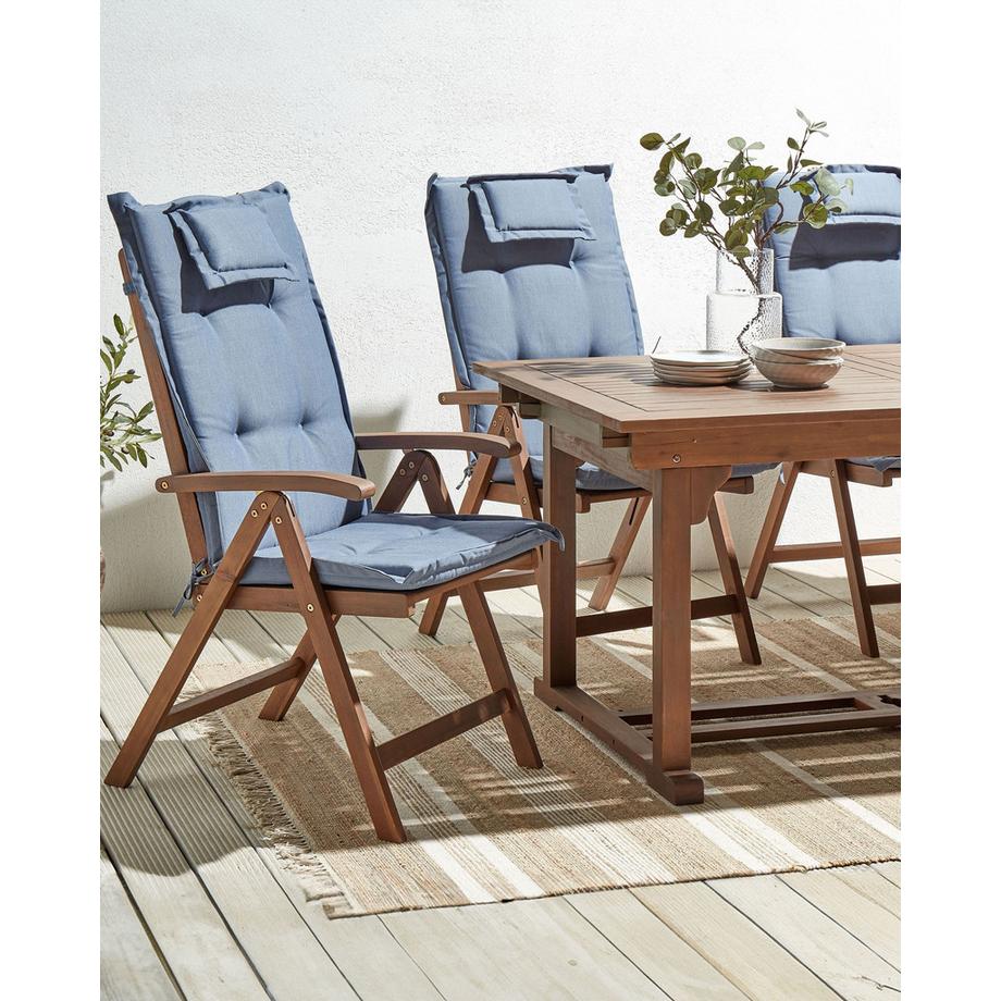 Beliani Set mit 6 Stühlen und Sitzkissen aus Akazienholz Rustikal AMANTEA  