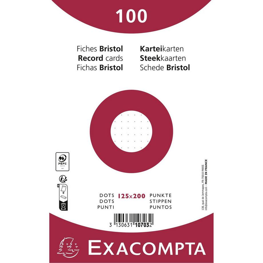 Exacompta Karteikarten 125x200mm, dots/punktkariert, 100 Stück eingeschweißt - x 12  