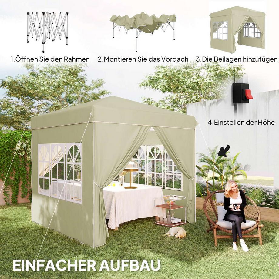 Northio Pavillon ca.2,5x2,5m, wasserabweisend Stabil Winterfest Pop-up Faltpavillon, UV Schutz 50+, Faltbar Partyzelt Gartenzelt mit 4 Seitenteilen Tasche Gartenpavillon für Camping Garten, Cremeweiß  