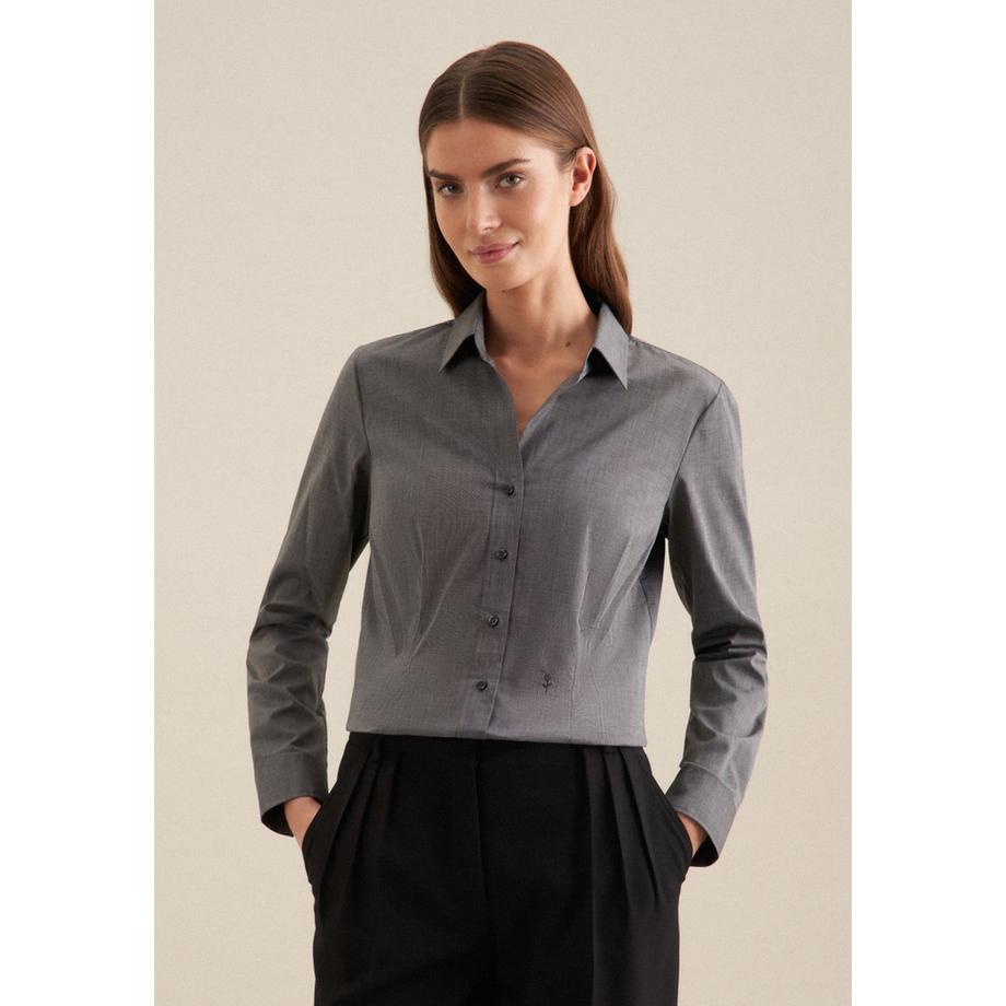 Hemdbluse Uni Langarm Kragen