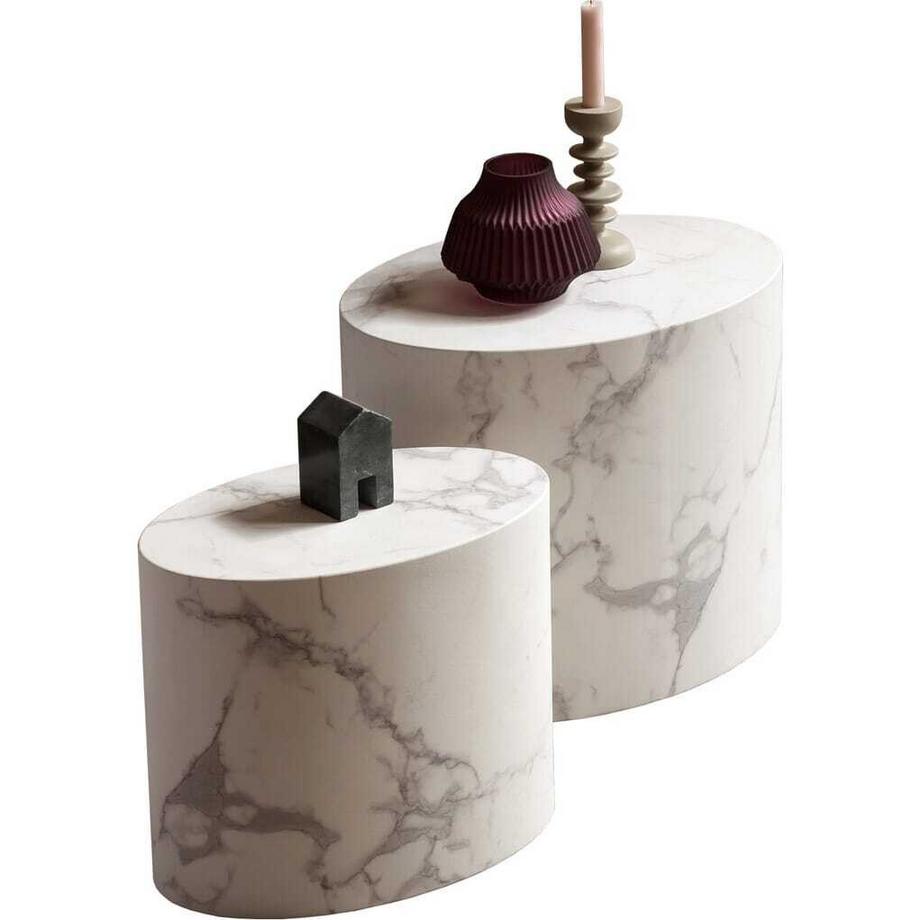 mutoni Couchtisch Marmor oval weiss (2er-Set)  