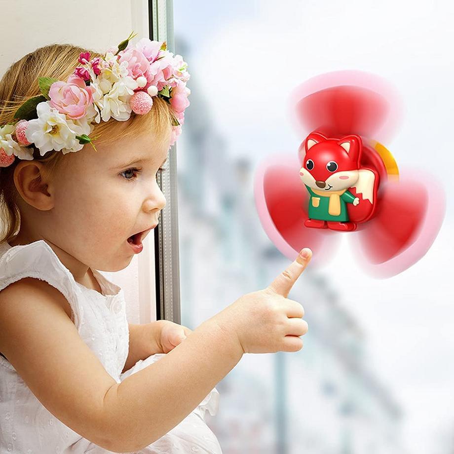 Activity-board  Suction cup toy, 3 pieces table suction cup toy, spinning top, toy, early, educational toy, interesting bath toy with 3 colorful wooden spinning tops 