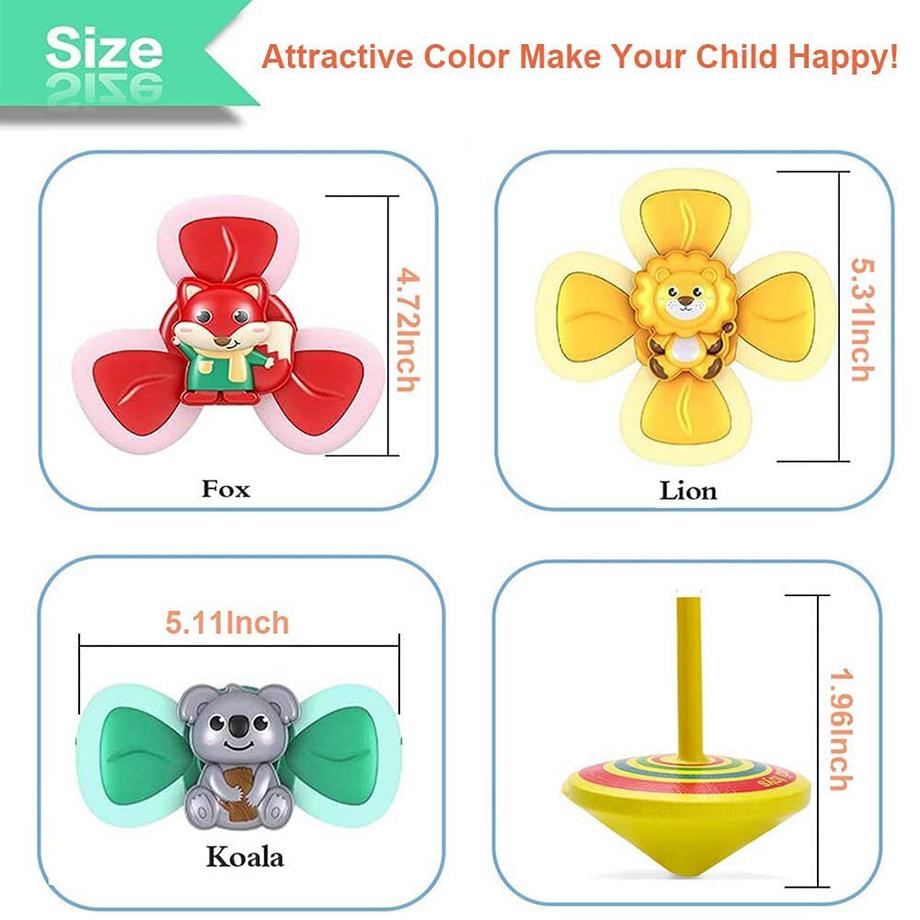 Activity-board  Suction cup toy, 3 pieces table suction cup toy, spinning top, toy, early, educational toy, interesting bath toy with 3 colorful wooden spinning tops 
