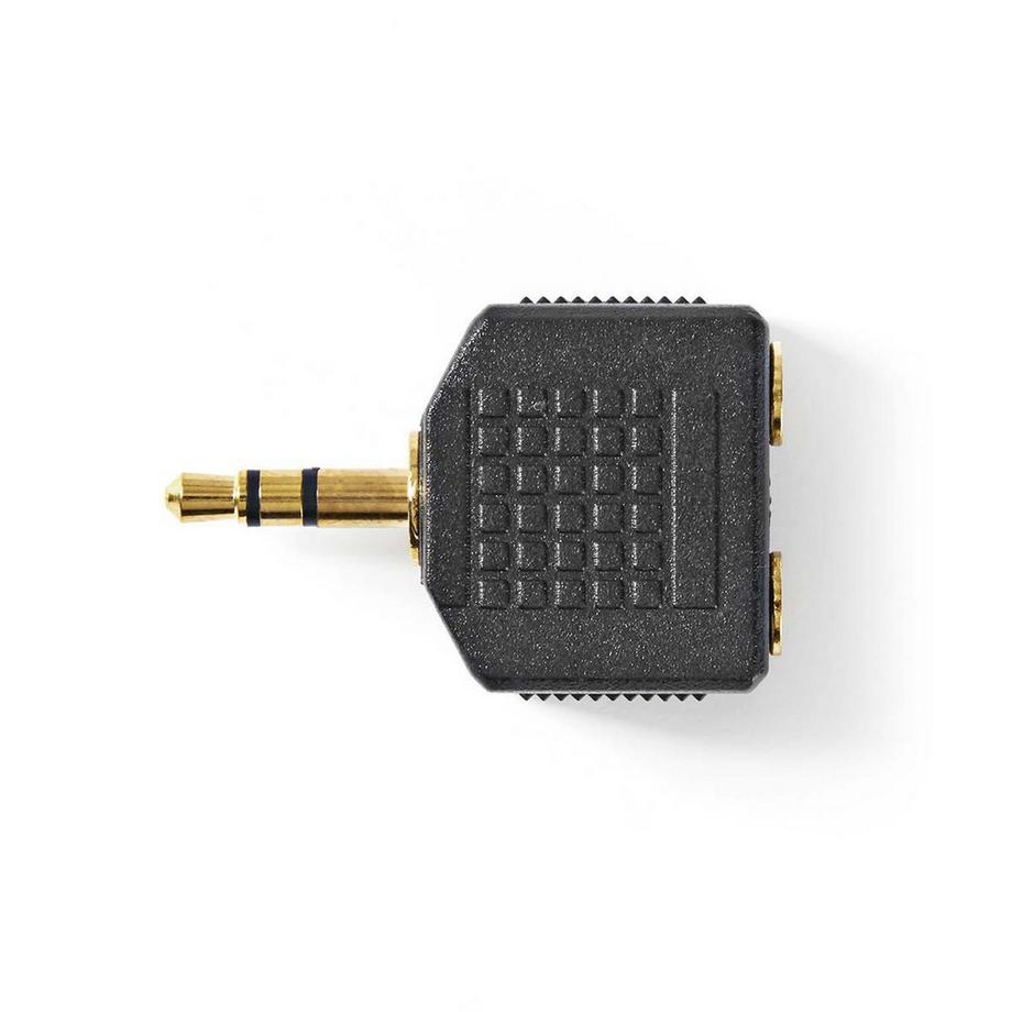 Adaptateur audio stéréo | 3,5 mm mâle | 2x 3,5 mm, femelle | Plaqué or | Droit | ABS | Noir | 10 pcs. | Sac en plastique