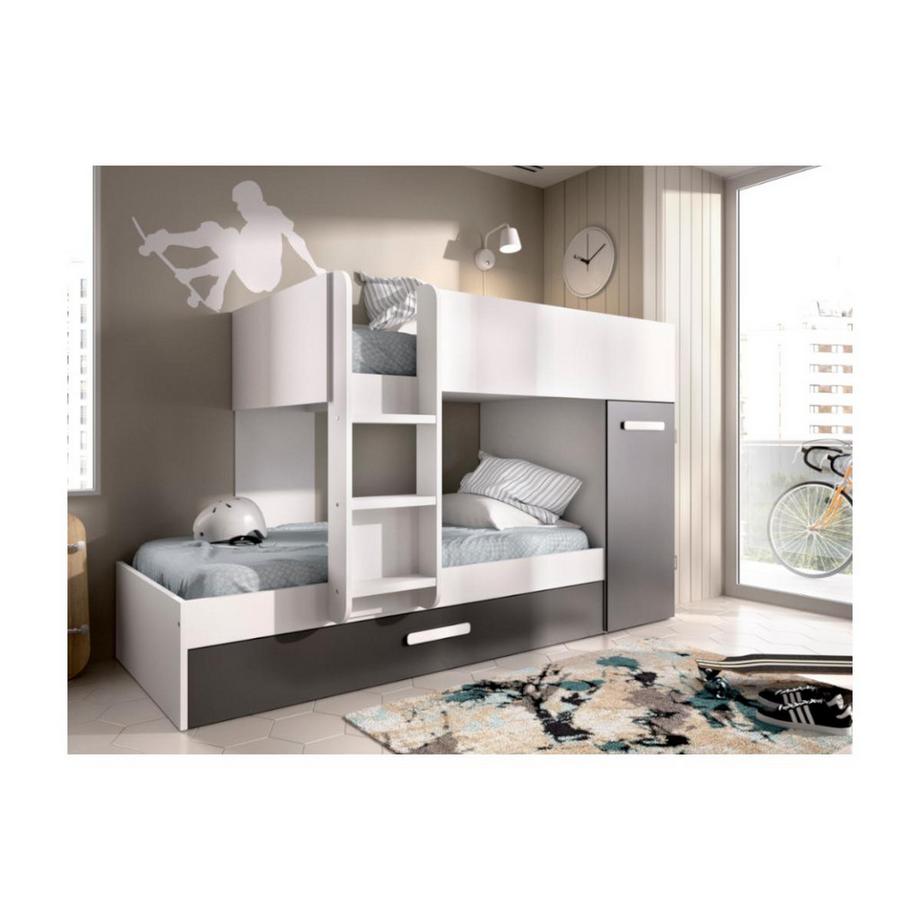 Vente-unique Lits Superposés ANTHONY avec rangements 3 + matelas  