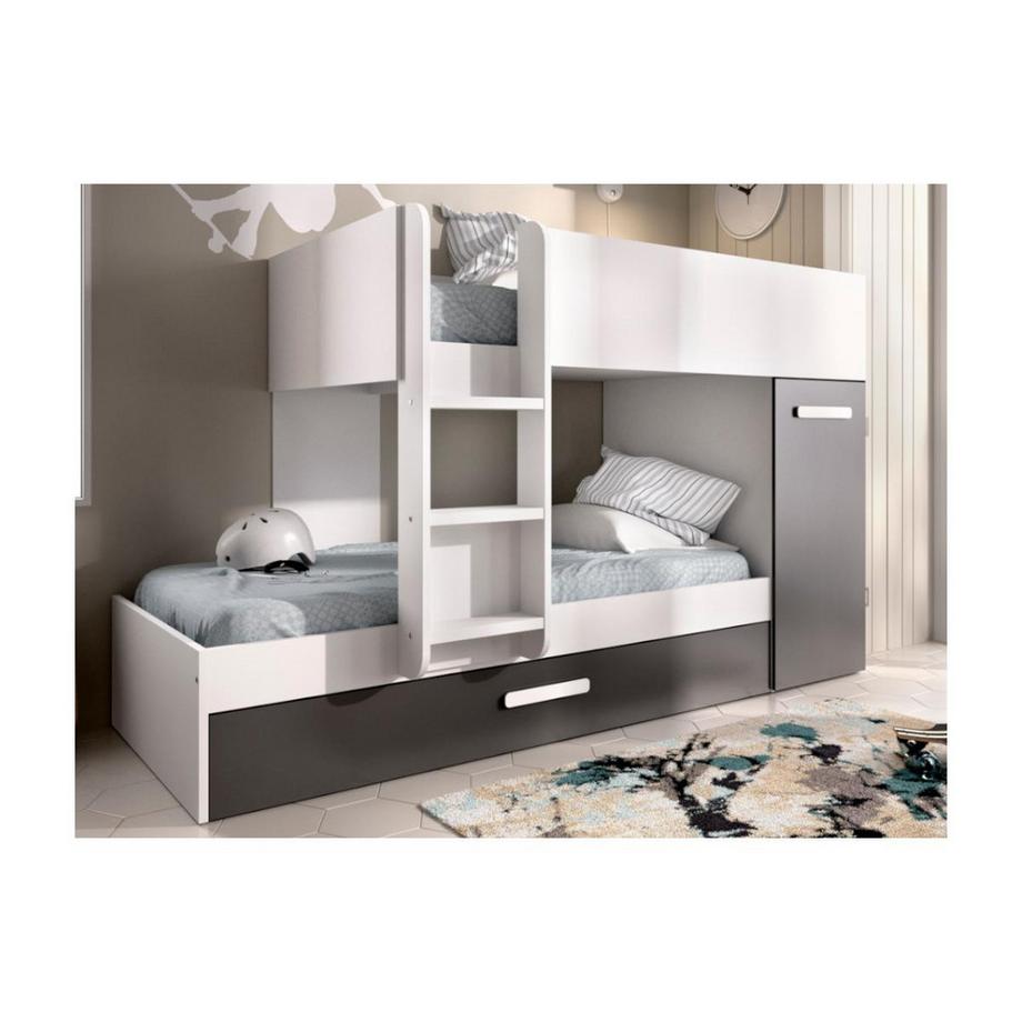 Vente-unique Lits Superposés ANTHONY avec rangements 3 + matelas  