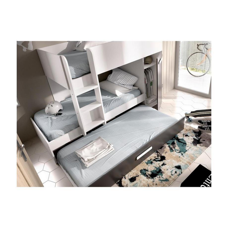 Vente-unique Lits Superposés ANTHONY avec rangements 3 + matelas  