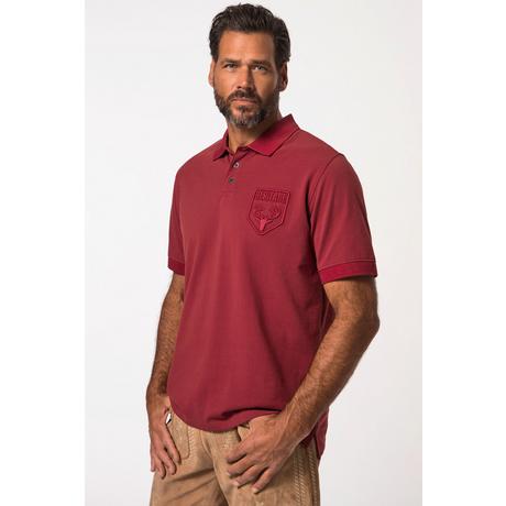 JP1880  Maglia polo in piqué con ricami in tradizionale stile Tracht e mezze maniche rosso ciliegia scuro 