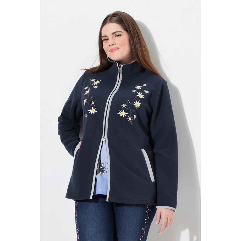 Ulla Popken Veste polaire Broderies Edelweiss Fermeture zippée à double sens  
