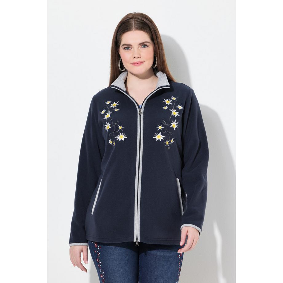 Ulla Popken Veste polaire Broderies Edelweiss Fermeture zippée à double sens  