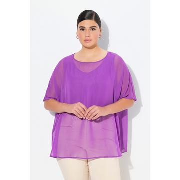 Blusa di chiffon dal taglio oversize con scollo rotondo e mezze maniche