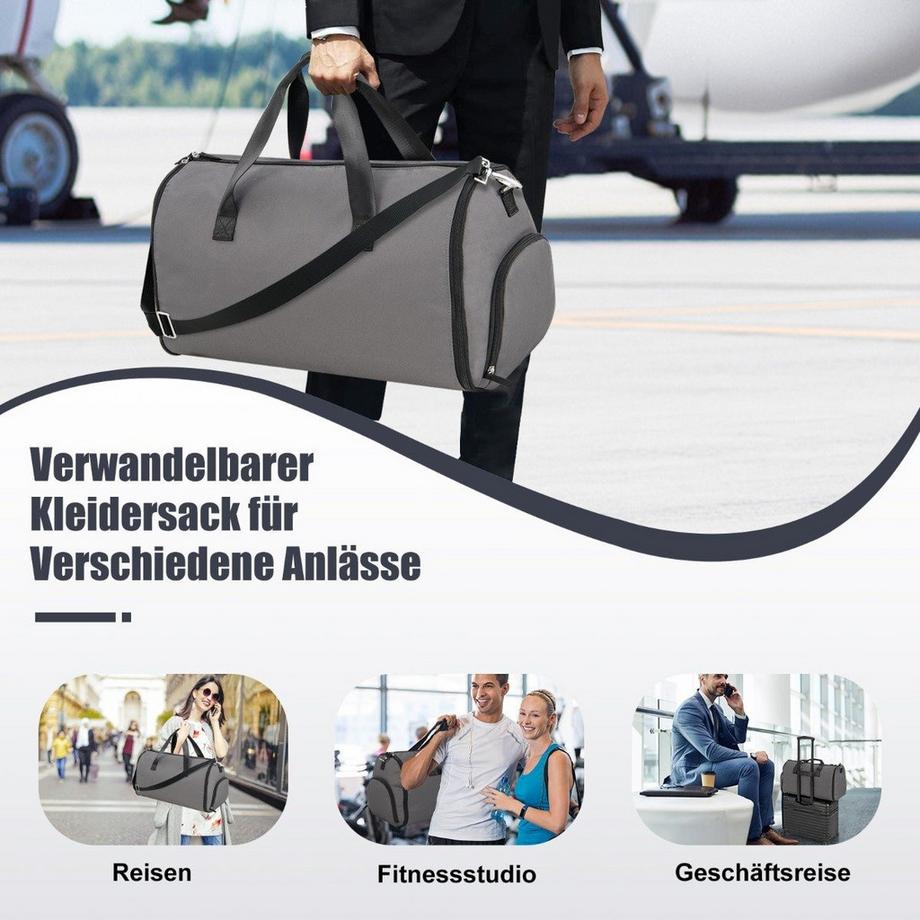 B2X  Handgepäcktasche mit Schuhfach & verstellbarem Schultergurt 2-in-1-Hängeanzug-Reisetasche Dunkelgrau 