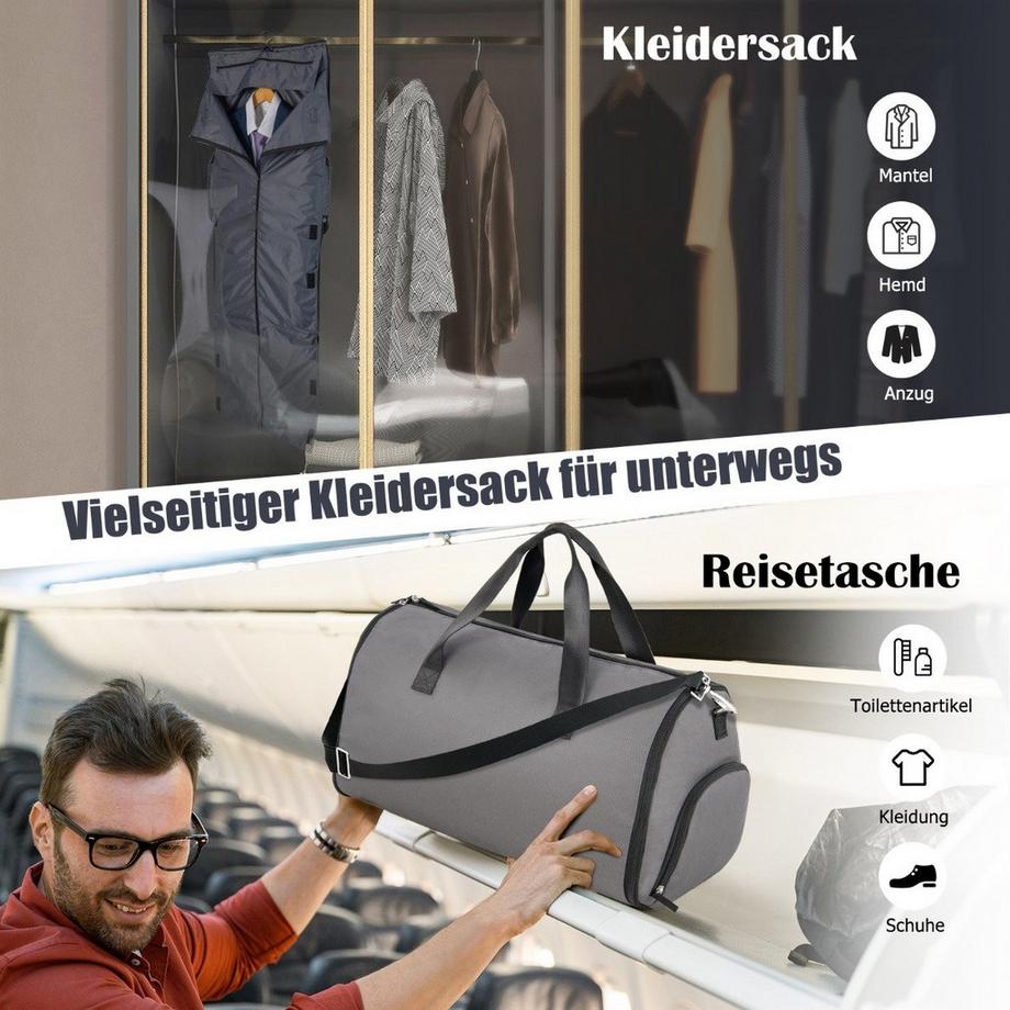 B2X  Handgepäcktasche mit Schuhfach & verstellbarem Schultergurt 2-in-1-Hängeanzug-Reisetasche Dunkelgrau 