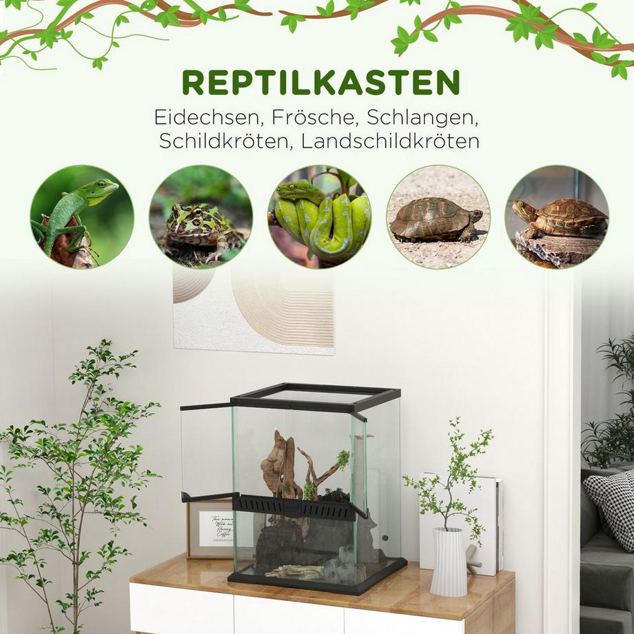 Northio  Terrarium Boîte D'Alimentation Pour Reptiles Ventilation Anti-Fuite 120L Verre Terrarium Gestion Des Câbles Amphibiens Araignée Métal Noir 45X45X60Cm 
