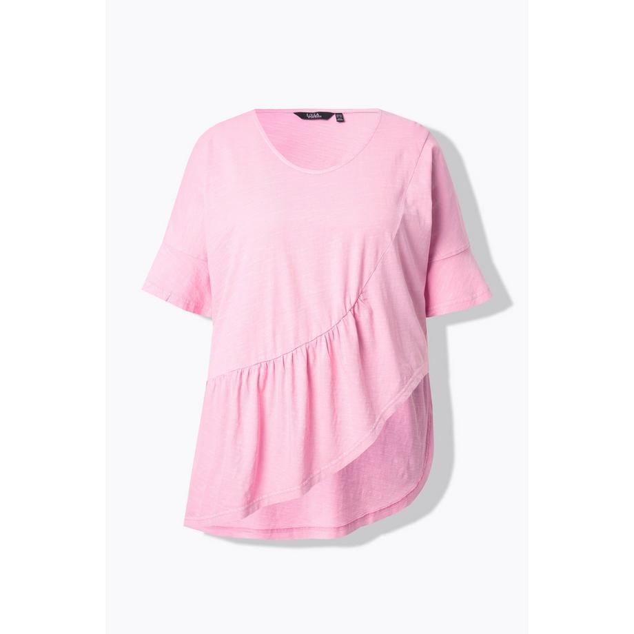 Ulla Popken T-shirt Oversize Scollo a V Mezza Manica con Volant sull'Orlo  
