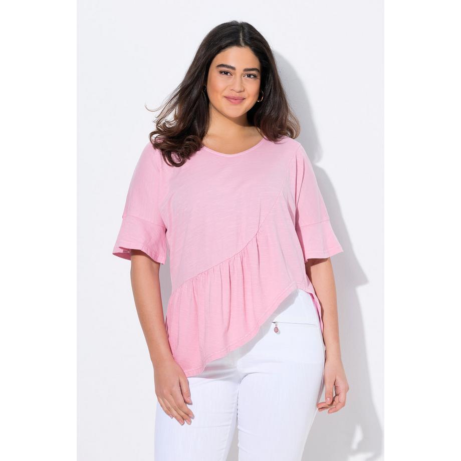 Ulla Popken T-shirt Oversize Scollo a V Mezza Manica con Volant sull'Orlo  