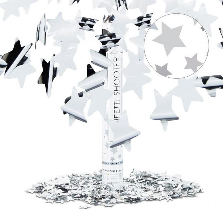 B2X  Canon à confettis étoiles argentées 