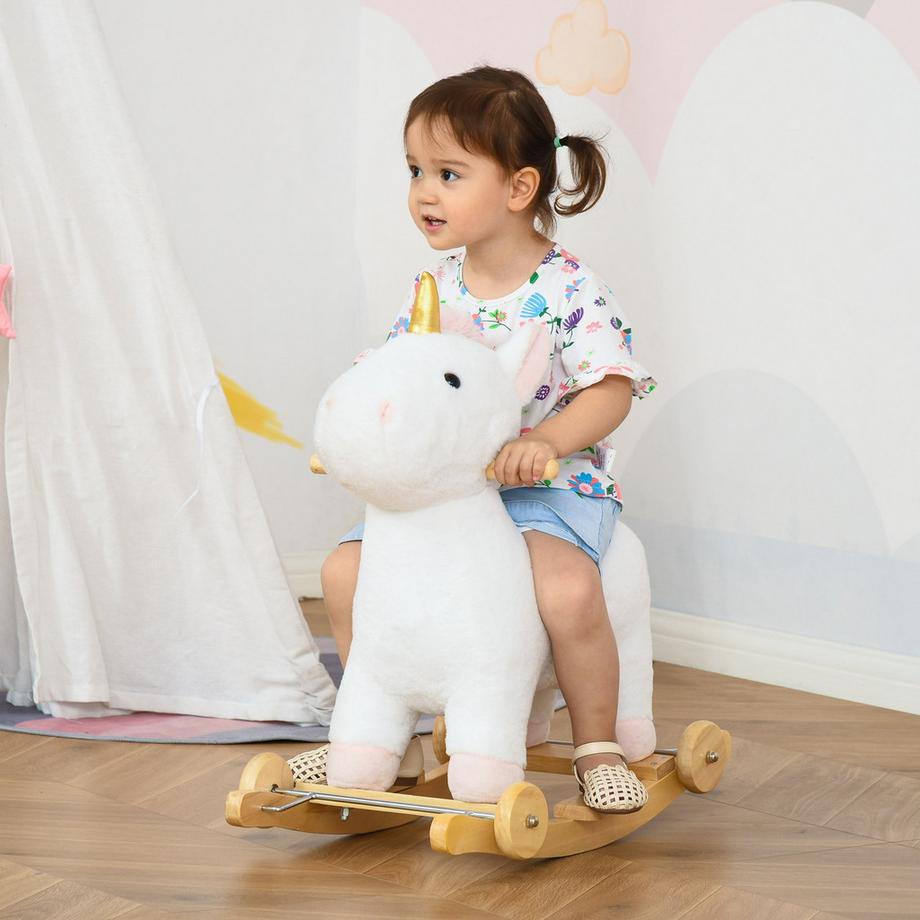 Northio  Cavallo A Dondolo 2-In-1 Con Ruote Peluche Animale A Dondolo Per Bambini, Bianco, 63X38X63Cm 