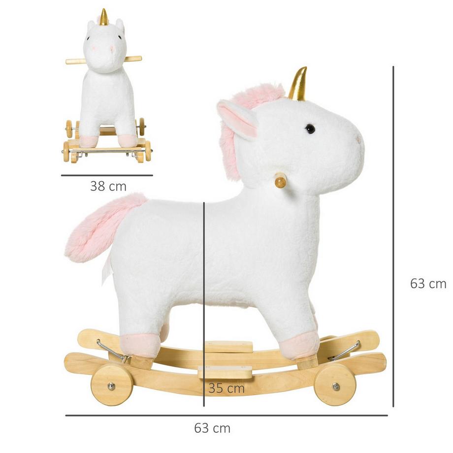Northio  Cavallo A Dondolo 2-In-1 Con Ruote Peluche Animale A Dondolo Per Bambini, Bianco, 63X38X63Cm 