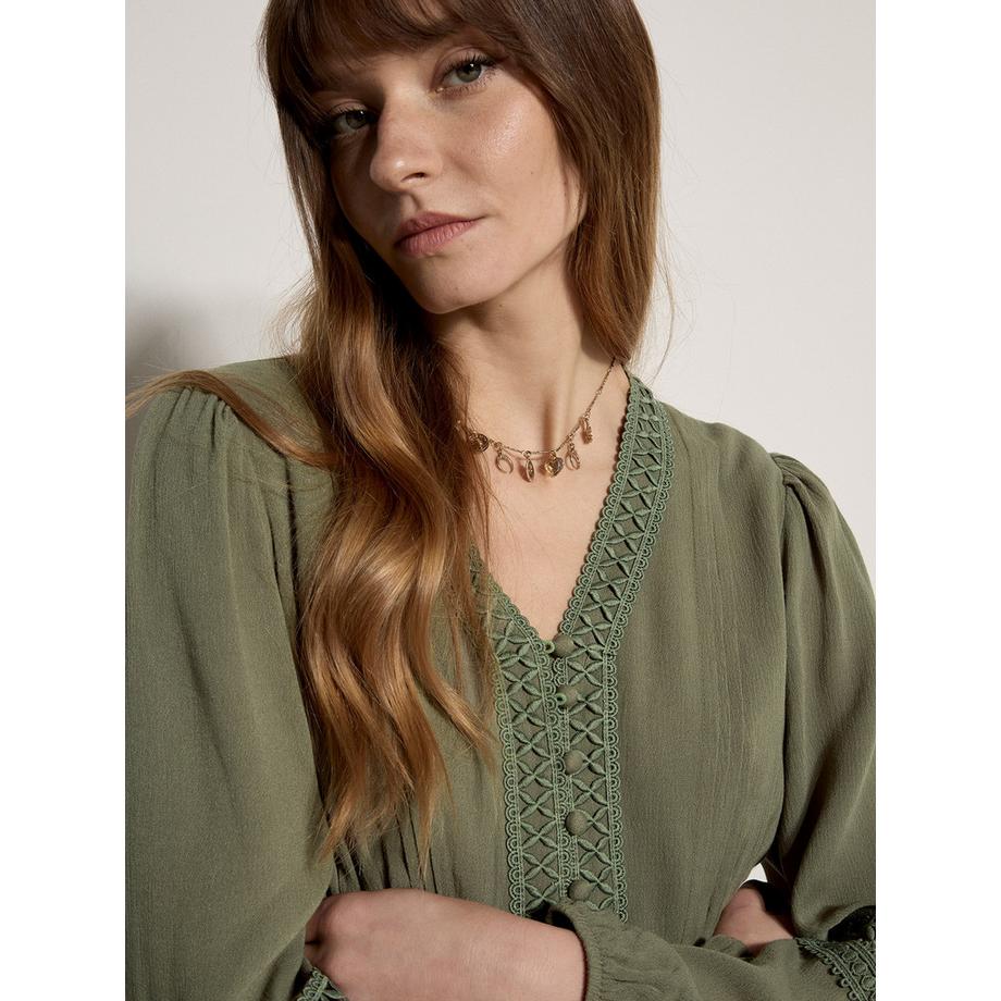 APRICOT Robe Midi à Volants et Bordure en Dentelle  