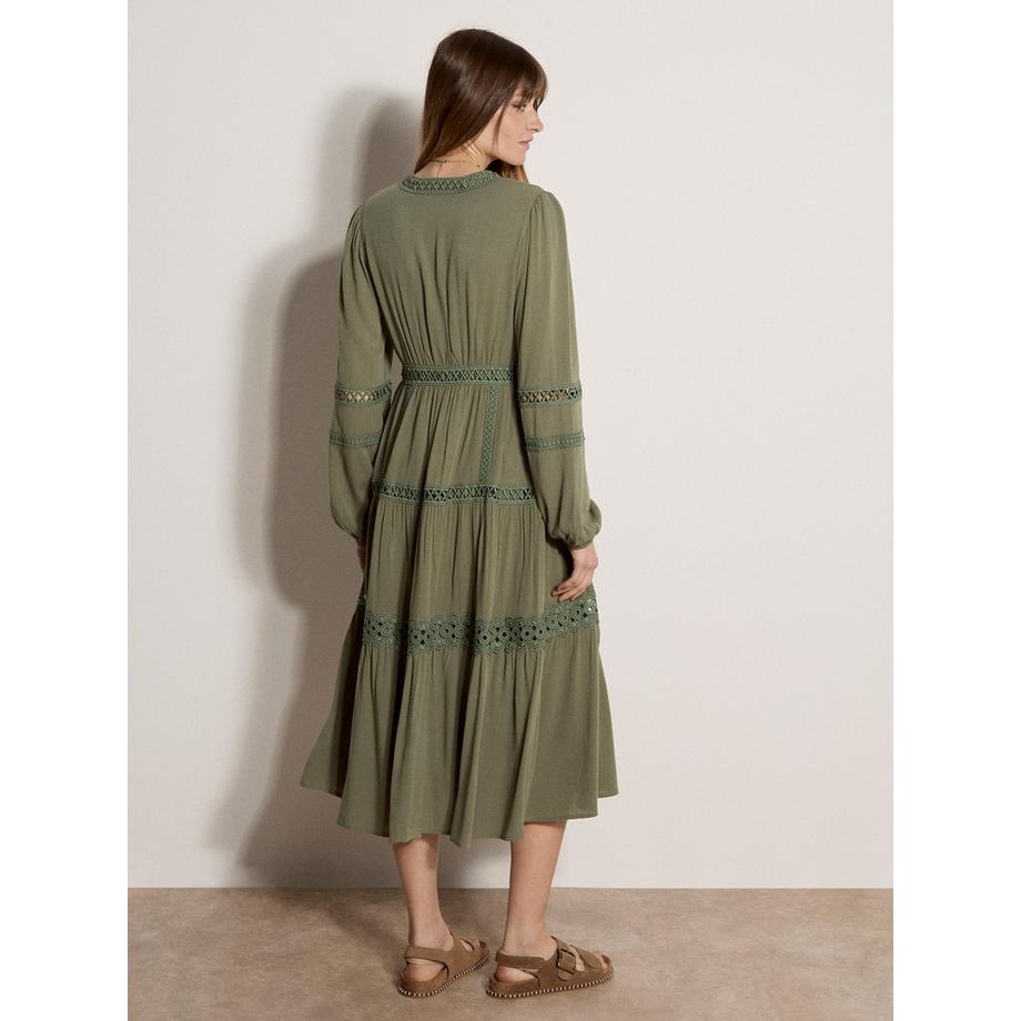 APRICOT Robe Midi à Volants et Bordure en Dentelle  