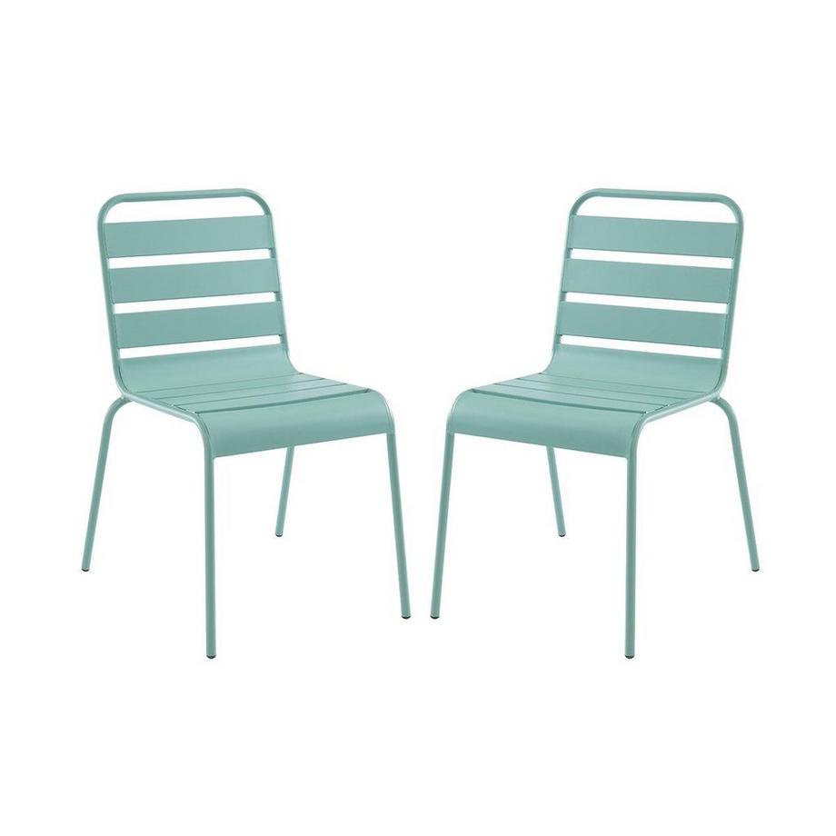 Vente-unique Salle à manger de jardin  en métal - une table D.60cm et 2 chaises empilables - Vert amande - MIRMANDE de MYLIA  