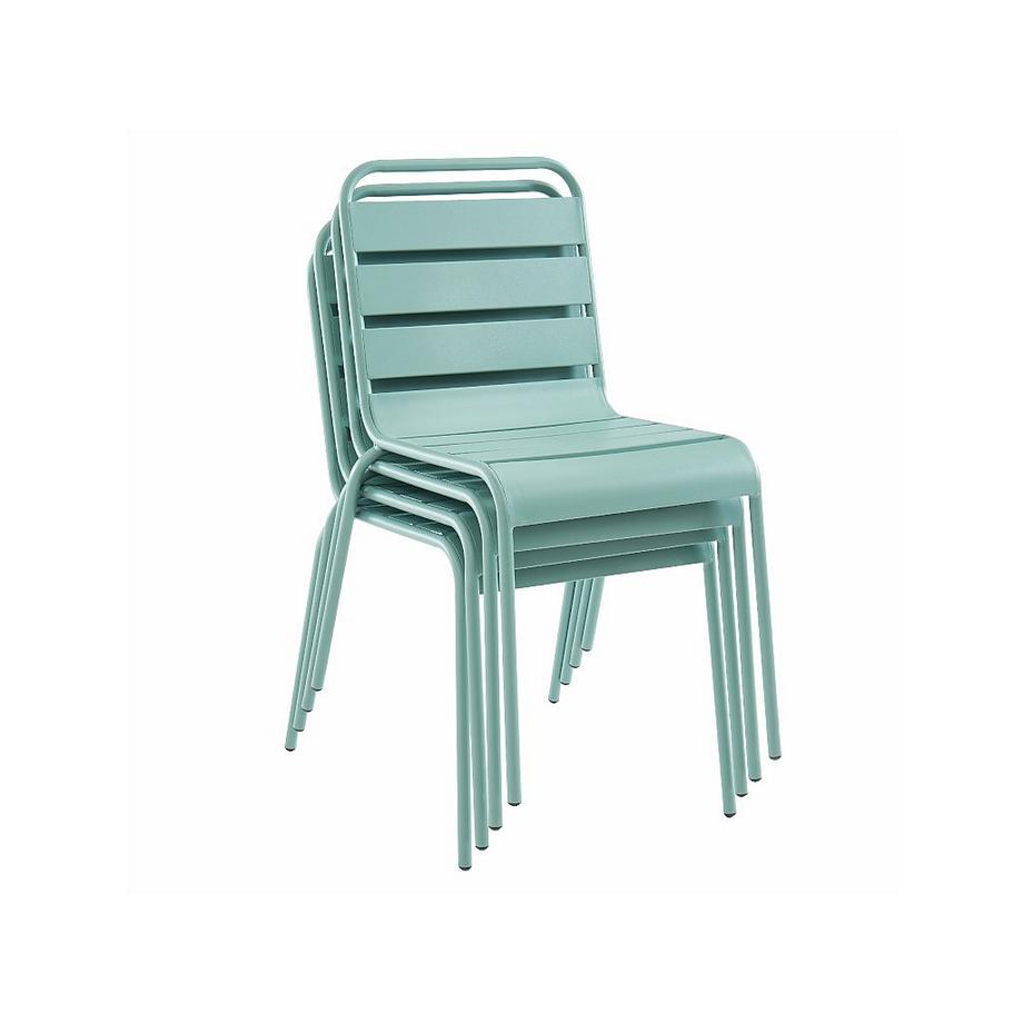 Vente-unique Sala da pranzo da giardino MIRMANDE in metallo - un tavolo D.60 cm e 2 sedie impilabili - Verde mandorla  