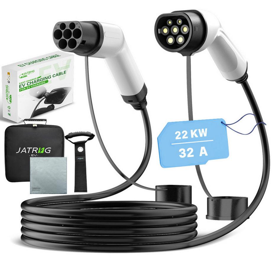JATRHG EV-Ladekabel 22 kW, 32 A, dreiphasig, 5 Meter, Typ 2 auf Typ 2 für Elektrofahrzeuge und Plug-in-Hybrid