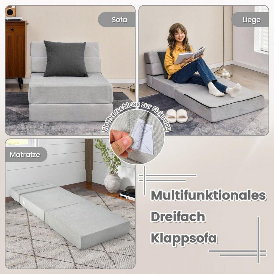 Northio 3 in 1 Klappbares Schlafsofa mit Waschbarem Bezug Extra Dick Schaumstoff (15cm) Grau  