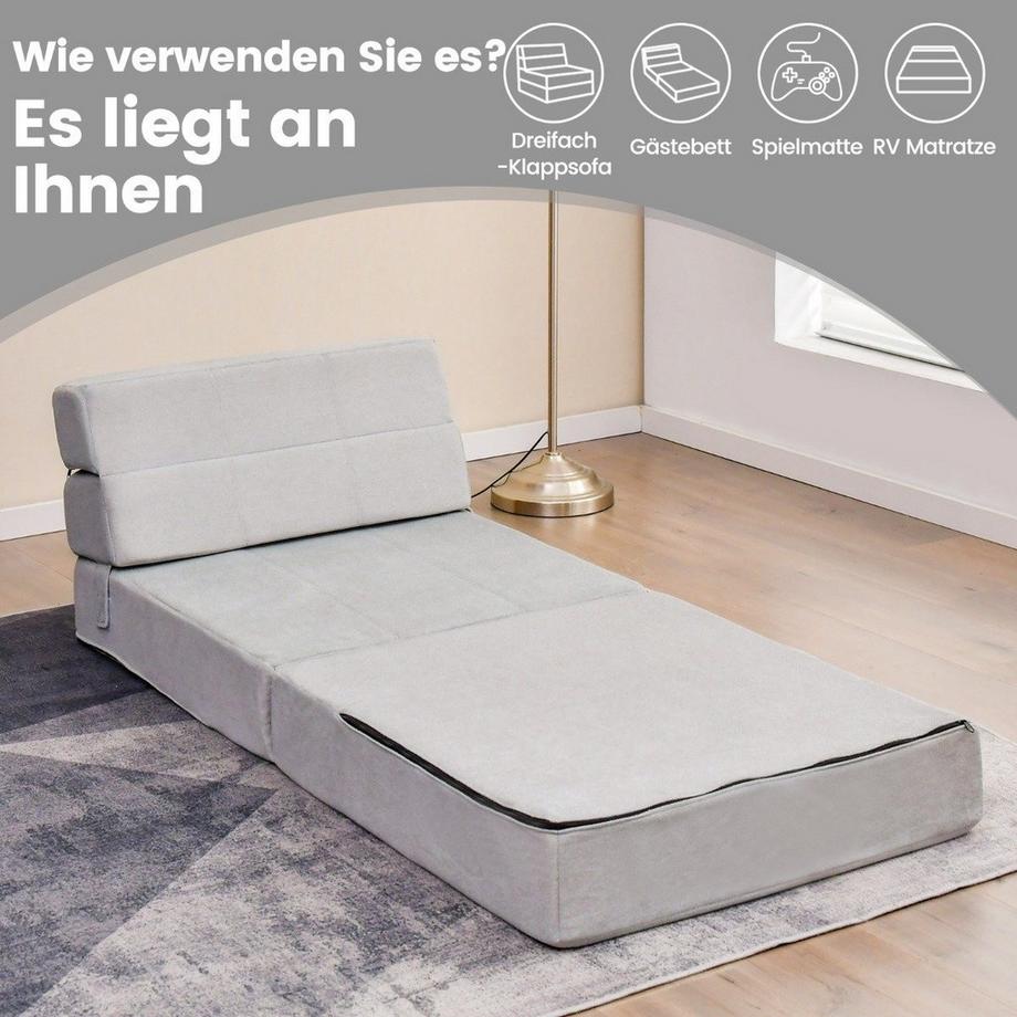 Northio 3 in 1 Klappbares Schlafsofa mit Waschbarem Bezug Extra Dick Schaumstoff (15cm) Grau  