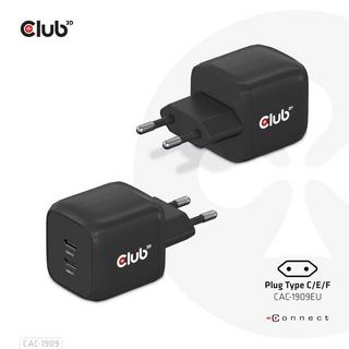 Club3D  CAC-1909EU chargeur d'appareils mobiles Téléphone portable, Ordinateur portable, Smartphone Noir Secteur Intérieure 