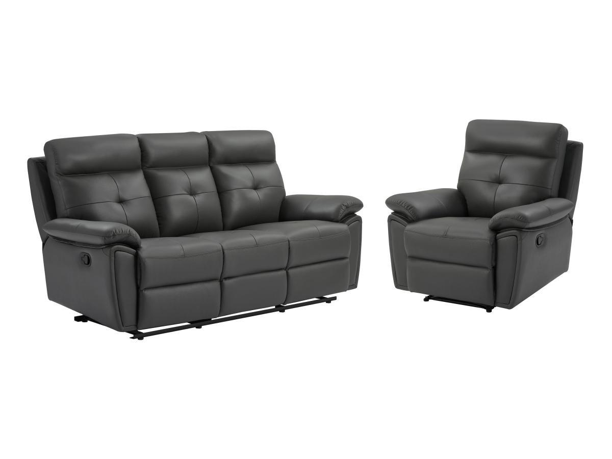 Vente-unique Relaxsofa 3-Sitzer & Relaxsessel - Leder - Grau - VINETA  