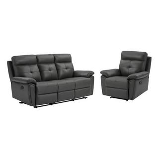 Vente-unique Relaxsofa 3-Sitzer & Relaxsessel - Leder - Grau - VINETA  