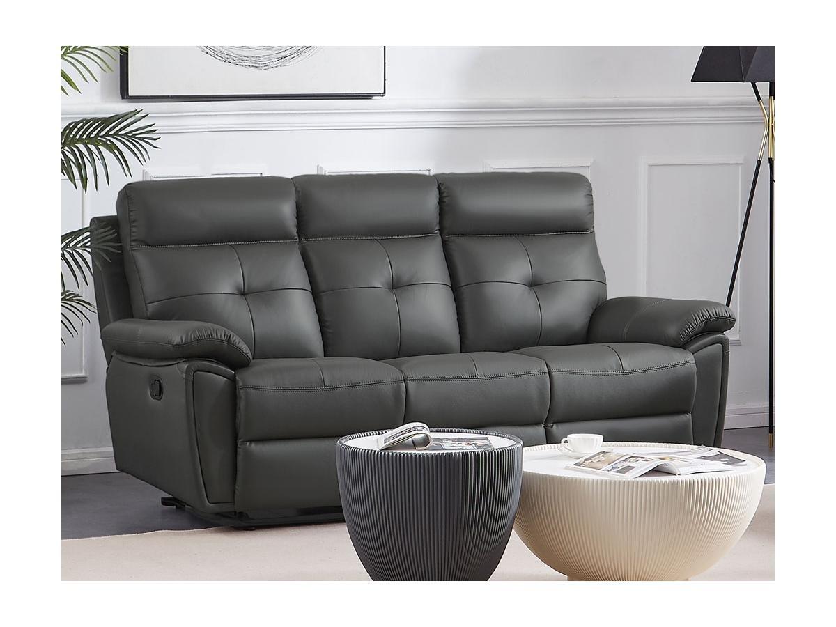 Vente-unique Relaxsofa 3-Sitzer & Relaxsessel - Leder - Grau - VINETA  