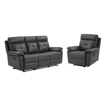 Relaxsofa 3-Sitzer & Relaxsessel - Leder - Grau - VINETA