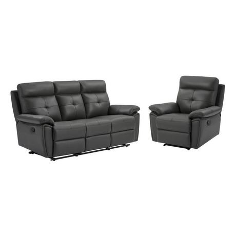 Vente-unique Relaxsofa 3-Sitzer & Relaxsessel - Leder - Grau - VINETA  