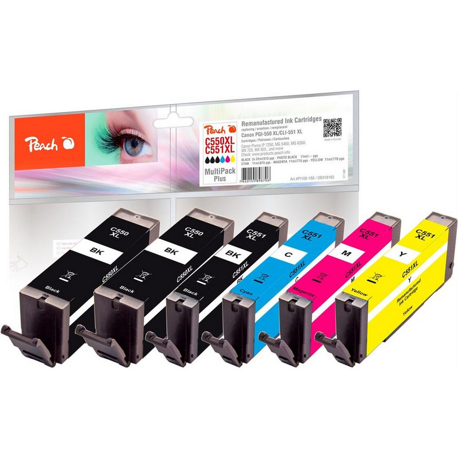 Peach  Tinte Canon PGI-550XLCLI-551XL,Multi-Plus C, M, Y, BK, PHBK 