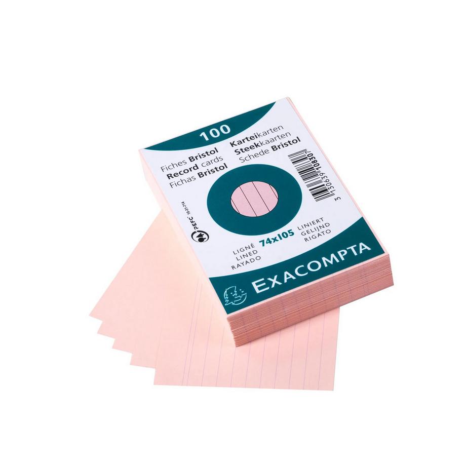 Exacompta Paquet 100 fiches sous film - bristol ligné non perforé 74x105mm - x 40  