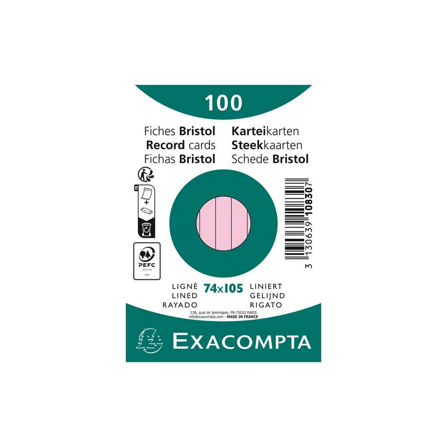 Paquet 100 fiches sous film - bristol ligné non perforé 74x105mm - x 40
