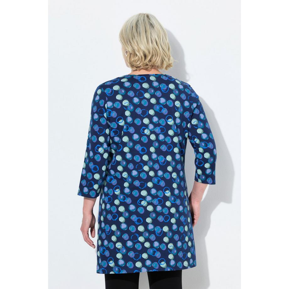 Ulla Popken T-shirt long motif à pois Col en V Manches 3/4 Coupe évasée  