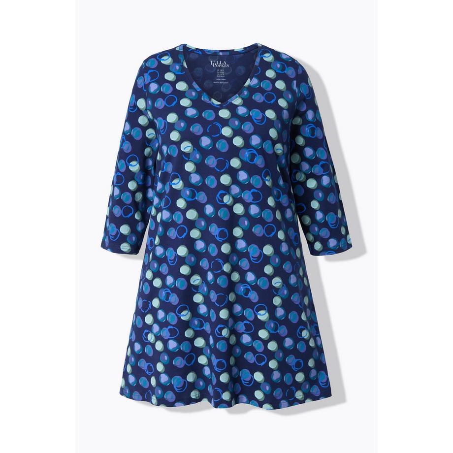 Ulla Popken T-shirt long motif à pois Col en V Manches 3/4 Coupe évasée  