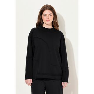 Ulla Popken  Sweatshirt, Regular Fit, Patchoptik, Stehkragen, Biobaumwolle 