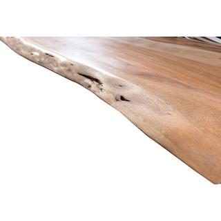 mutoni Table 180x100 cm - acacia naturel - métal noir - avec bordure d'arbre  