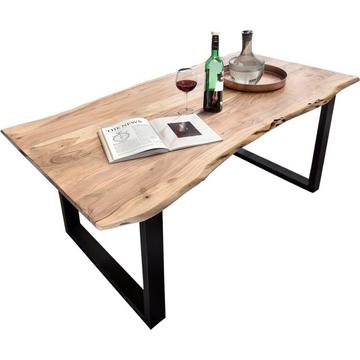 Table 180x100 cm - acacia naturel - métal noir - avec bordure d'arbre