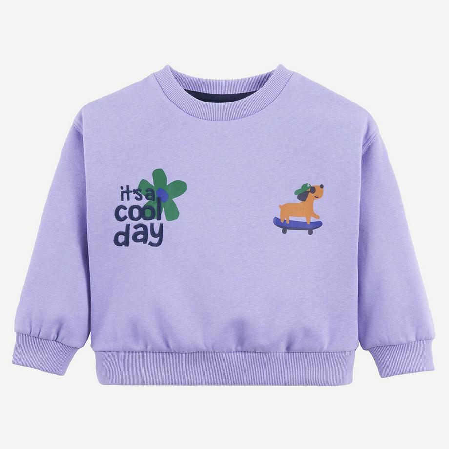 Sweat col rond à message avec motif chien molleton