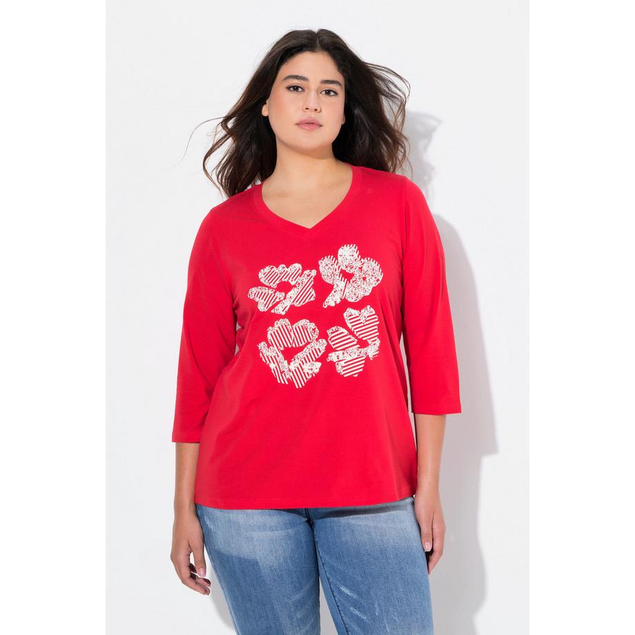 Ulla Popken Maglia Classic floreale scollo a V maniche 3/4  