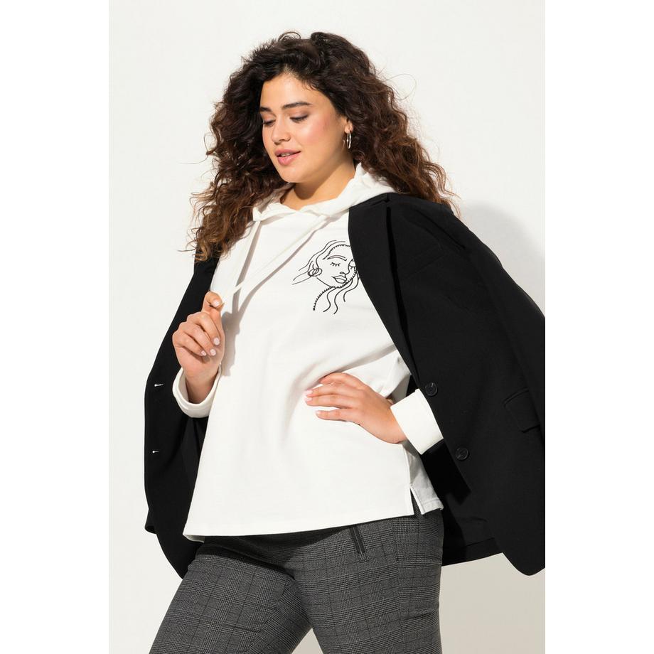 Ulla Popken Sweat-shirt à capuche imprimé visage classique manches longues  