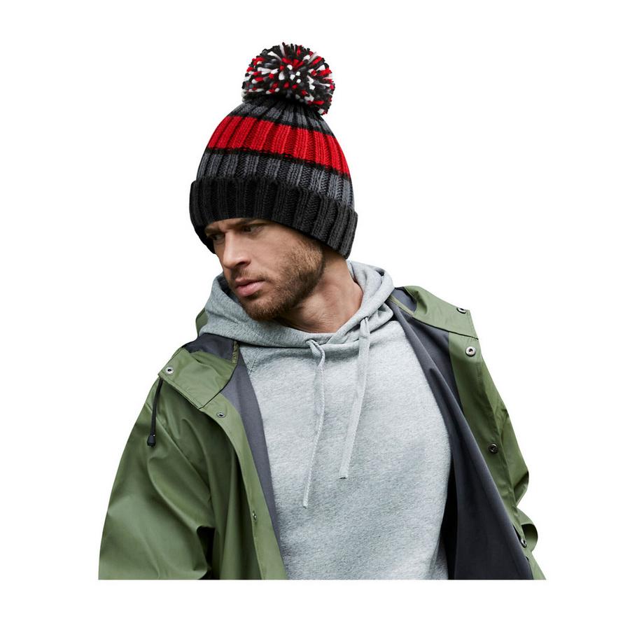Beechfield Bonnet Hygge Rayé avec Pompon  