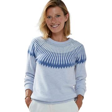 Pull maille jacquard inspiration ethnique sous l'encolure ronde